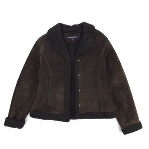 Vintage Dark Brown Shearling-Lined Suede Jacket